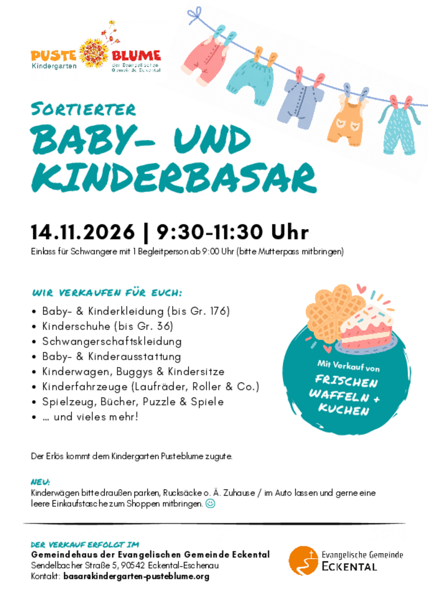 Flyer: Sortierter Baby- und Kinderbasar Evangelische Gemeinde Eckental