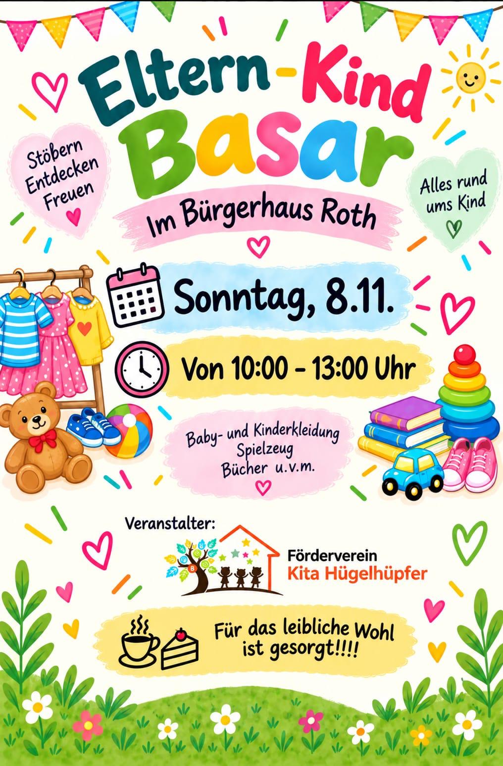 Flyer: Eltern-Kind Basar | Förderverein Kita Hügelhüpfer